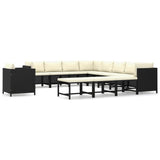 vidaXL 12 Piece Garden Lounge Set with Cushions Poly Rattan Black 9803