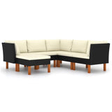 vidaXL 6 Piece Garden Lounge Set with Cushions Poly Rattan Black 9734