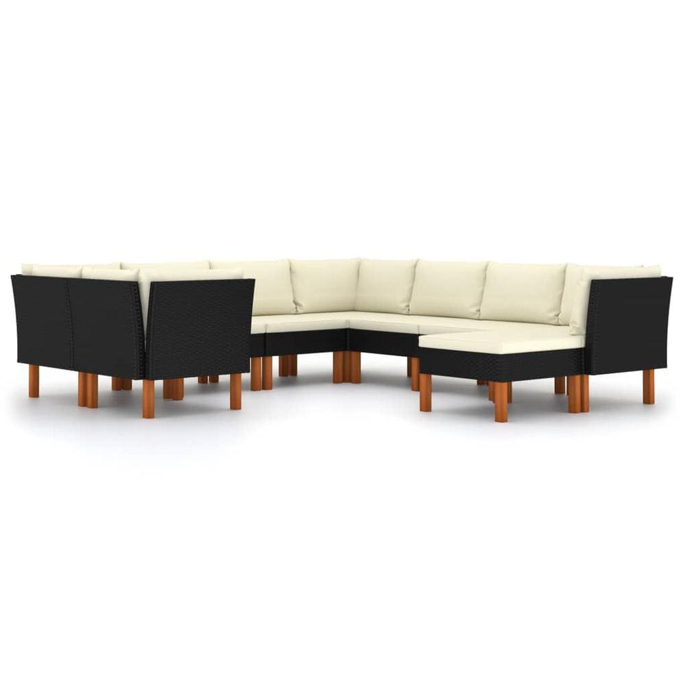 vidaXL 9 Piece Garden Lounge Set with Cushions Poly Rattan Black 9744