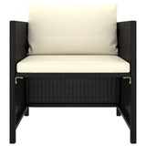 vidaXL Garden Sofa with Cushions Black Poly Rattan