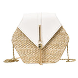 Hexagon Mulit Style Straw+leather Handbag