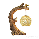 Tree Bird Nest Wicker Rattan Table Lamp