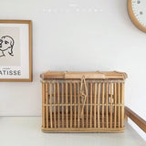 Hand-woven rattan storage basket with lid