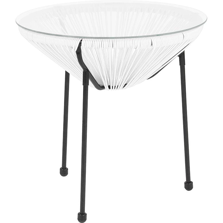 Valencia Oval Comfort Series Take Ten White Rattan Table with Glass Top